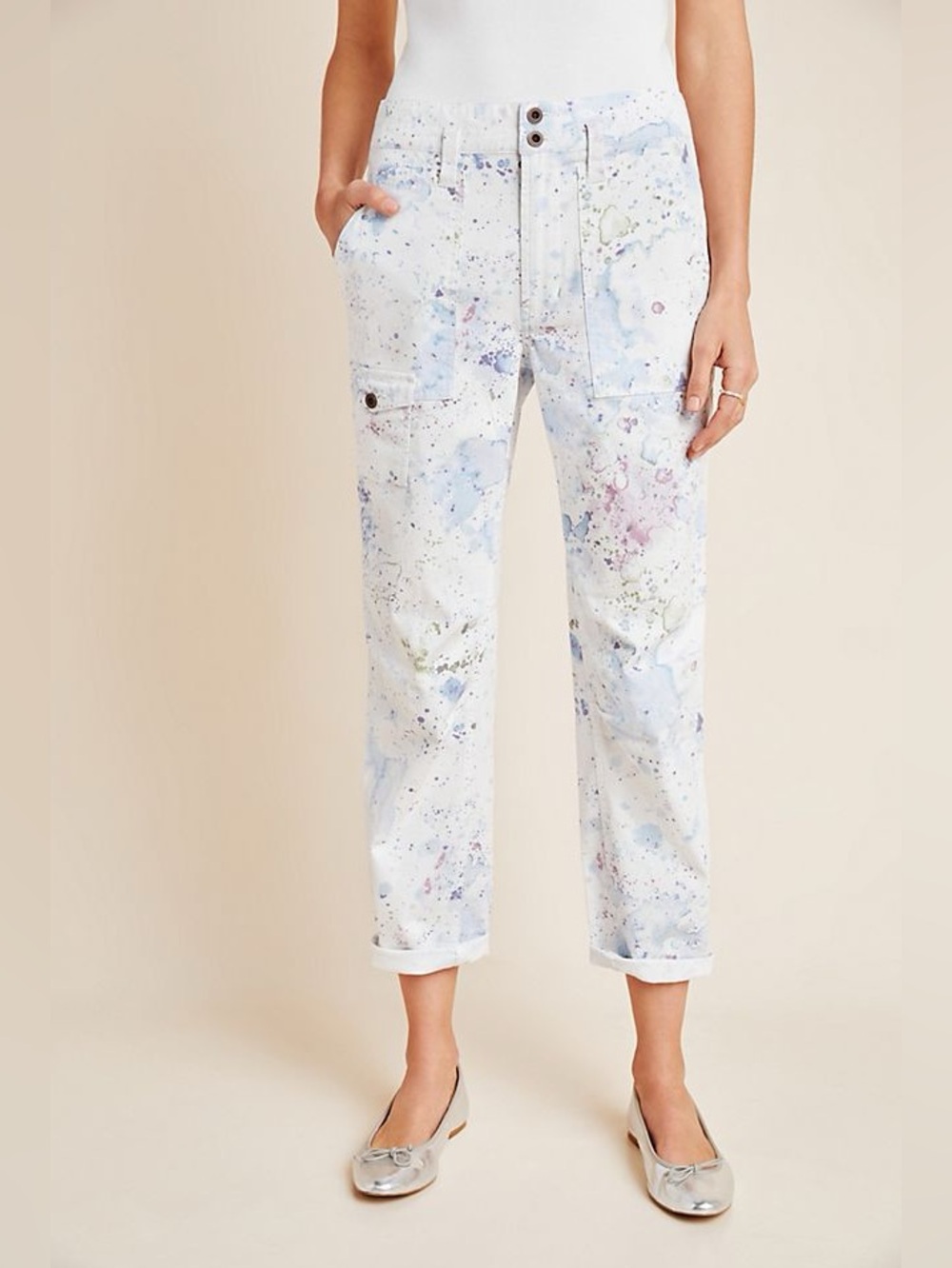Anthropologie The Wanderer Cargo Pants Womens Size 31 Ivory High Rise NEW